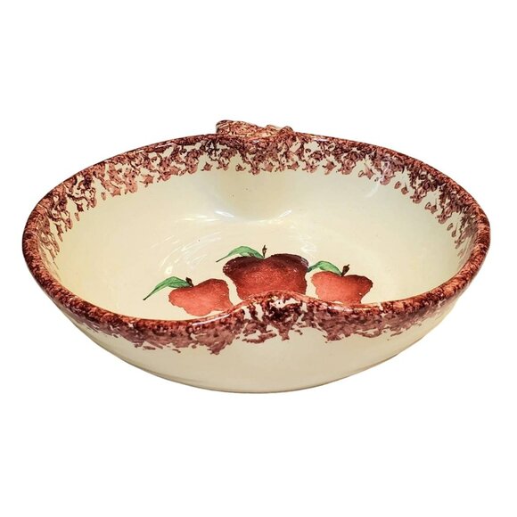 Neher Apple Torte Dish Pan Plate Bowl Spongeware Red Stoneware Autumn Recipe - Picture 5 of 11